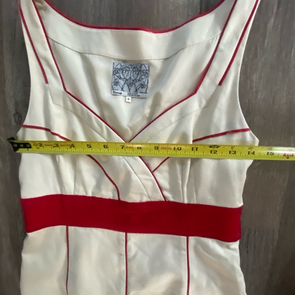 FLOREAT ANTHROPOLOGIE Coral Way Creamy Red Embroidered Floral Midi A Line Dress - Picture 8 of 11